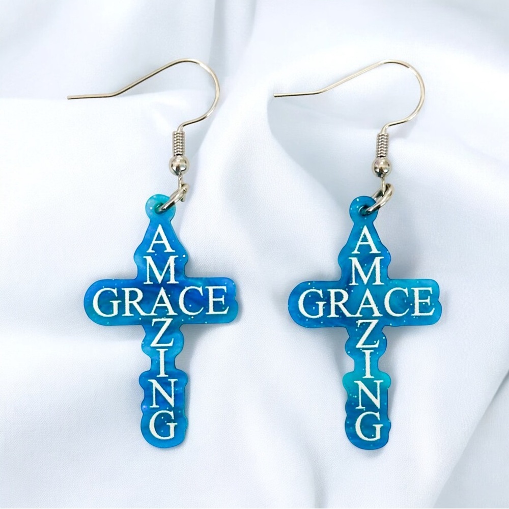 Amazing Grace Blue Cross Earring